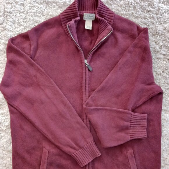 LL Bean Men's Full Zip-Up Cardigan Sweater Coat Size XL Burgandy Fisherman - Picture 1 of 8